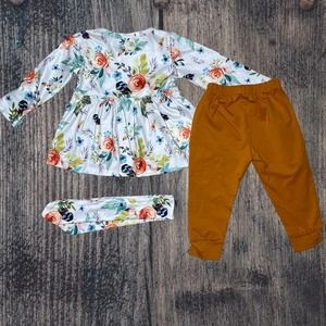 Eghunooy Fall Colored Long Sleeve Top with Mustard Yellow Pants and Headband